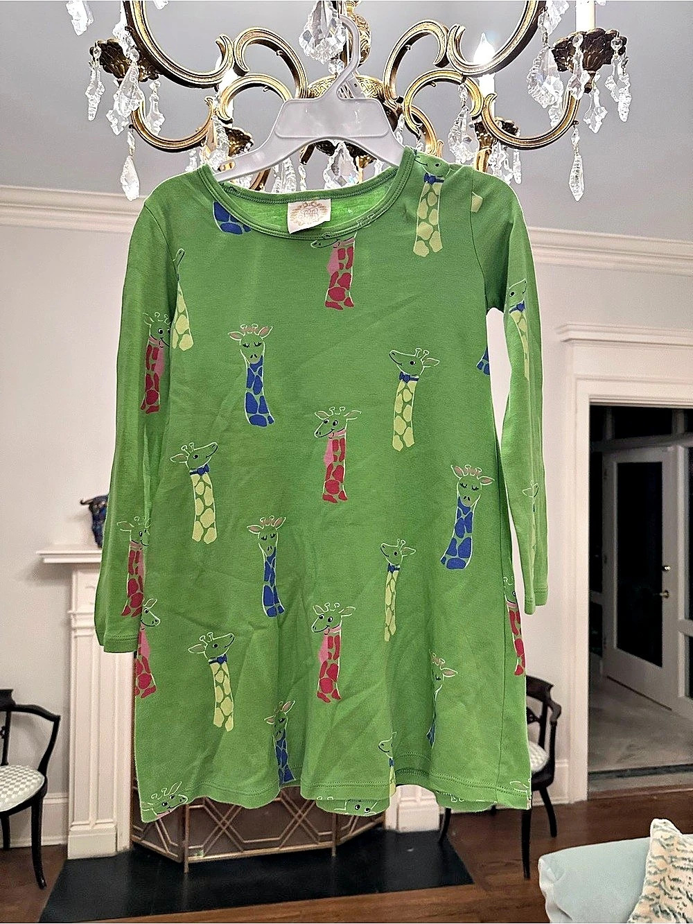 The Beaufort bonnet company TBBC green giraffe Polly play long sleeves dress. Si